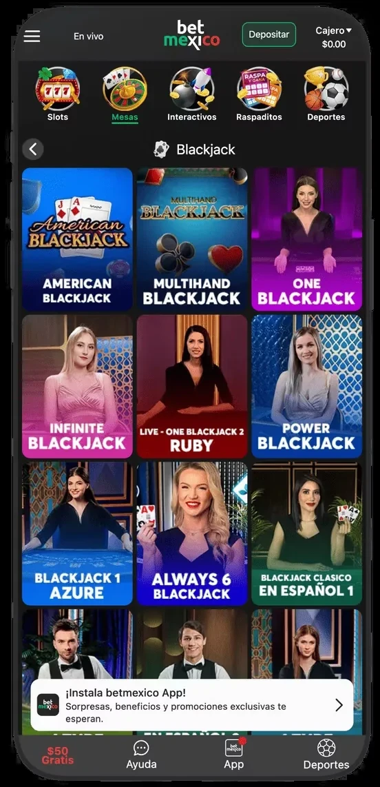 Sélection de tables de blackjack