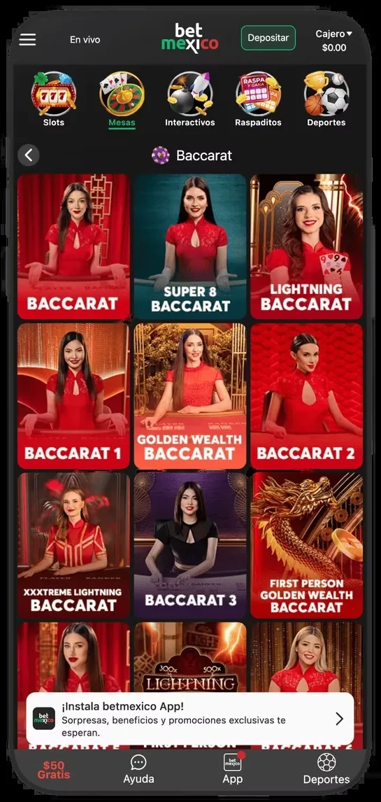 Tables Baccarat, Super 8 et Lightning Baccarat